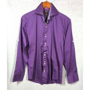 Absolute Rebellion Purple Pink Shirt Men M Slim Fit Flip Cuffs Edgy Urban Artsy